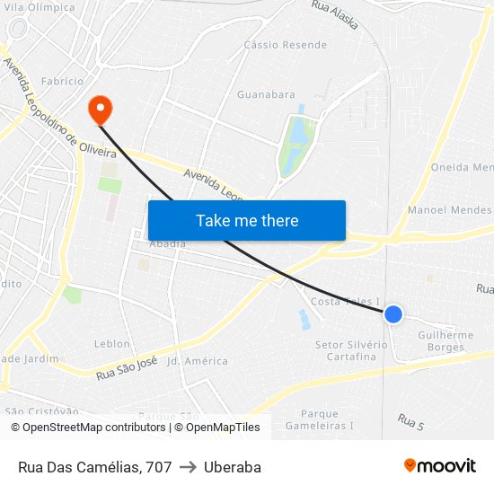 Rua Das Camélias, 707 to Uberaba map