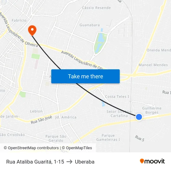 Rua Ataliba Guaritá, 1-15 to Uberaba map