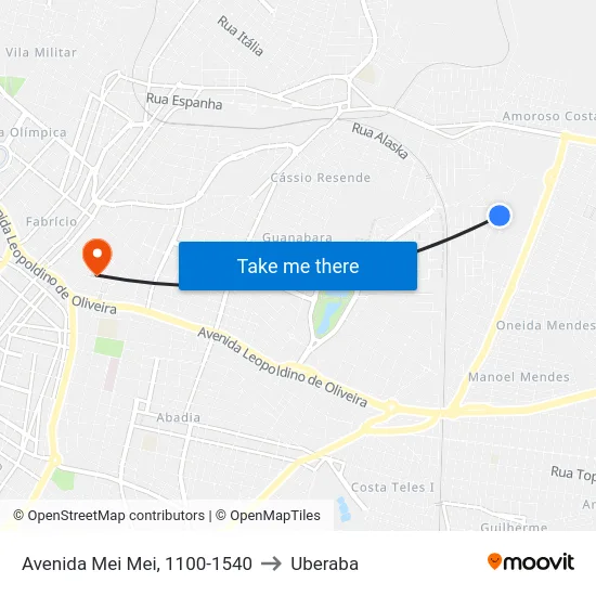 Avenida Mei Mei, 1100-1540 to Uberaba map