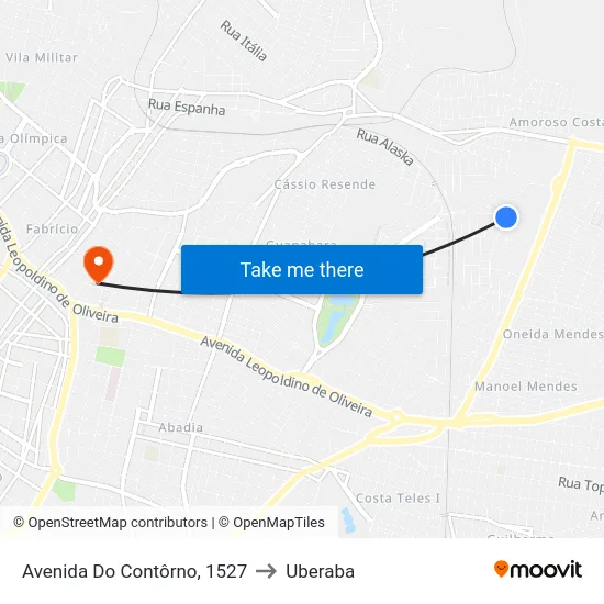 Avenida Do Contôrno, 1527 to Uberaba map