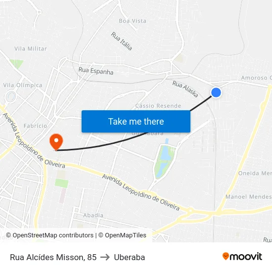 Rua Alcídes Misson, 85 to Uberaba map