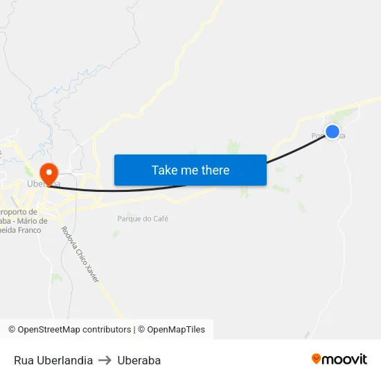 Rua Uberlandia to Uberaba map