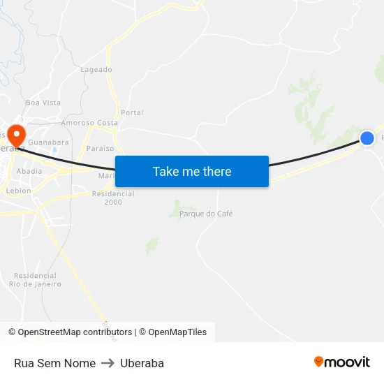 Rua Sem Nome to Uberaba map