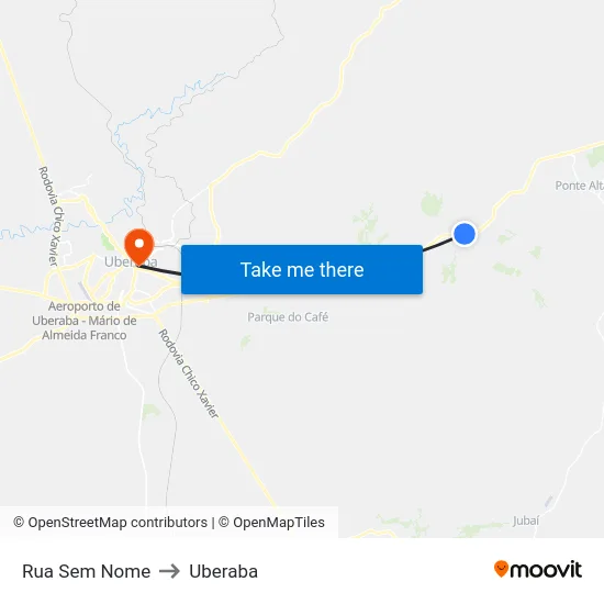 Rua Sem Nome to Uberaba map
