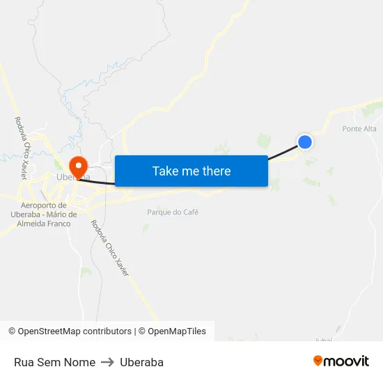 Rua Sem Nome to Uberaba map