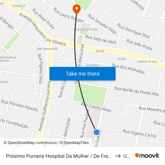 Próximo Portaria Hospital Da Mulher / De Frente Centro Educacional Da Uftm (Av. Getúlio Guaritá) to Uberaba map