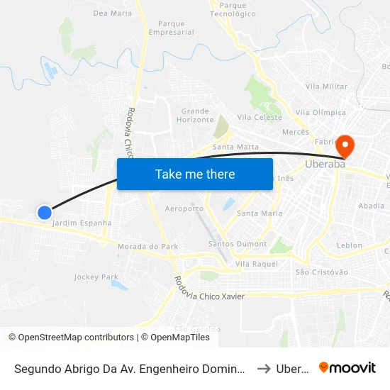 Segundo Abrigo Da Av. Engenheiro Domingos Varotto to Uberaba map