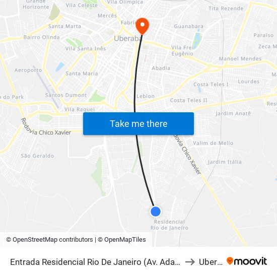 Entrada Residencial Rio De Janeiro (Av. Adail Gomes Ferreira) to Uberaba map