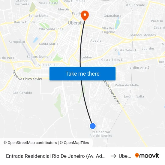 Av. Adail Gomes Ferreira, 3275 to Uberaba map