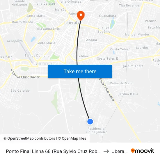 Ponto Final Linha 68 (Rua Sylvio Cruz Robazzi) to Uberaba map