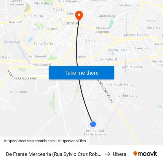 De Frente Mercearia (Rua Sylvio Cruz Robazzi) to Uberaba map