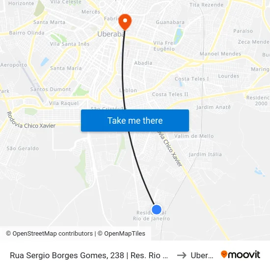 Rua Sergio Borges Gomes, 238 | Res. Rio De Janeiro to Uberaba map