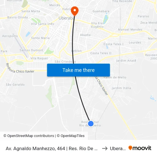 Av. Agnaldo Manhezzo, 464 | Res. Rio De Janeiro to Uberaba map