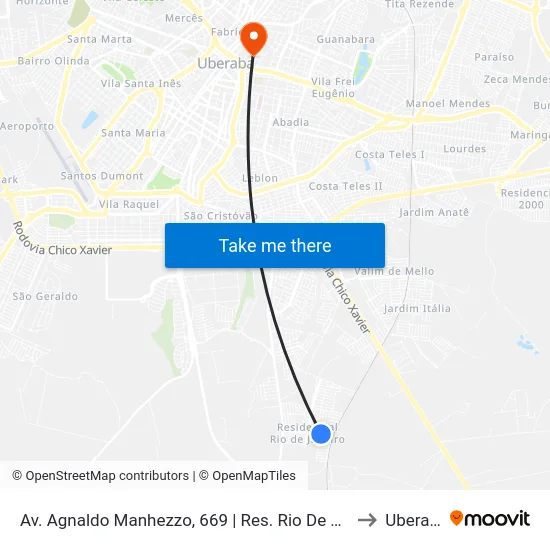 Av. Agnaldo Manhezzo, 669 | Res. Rio De Janeiro to Uberaba map