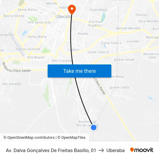 Av. Dalva Gonçalves De Freitas Basílio, 01 to Uberaba map