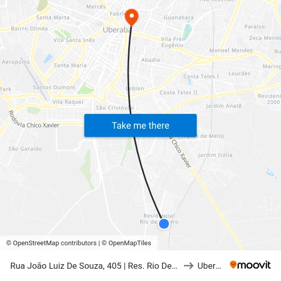 Rua João Luiz De Souza, 405 | Res. Rio De Janeiro to Uberaba map