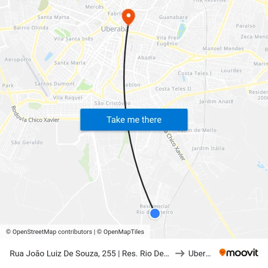 Rua João Luiz De Souza, 255 | Res. Rio De Janeiro to Uberaba map