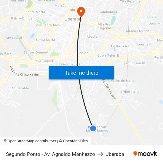 Segundo Ponto - Av. Agnaldo Manhezzo to Uberaba map