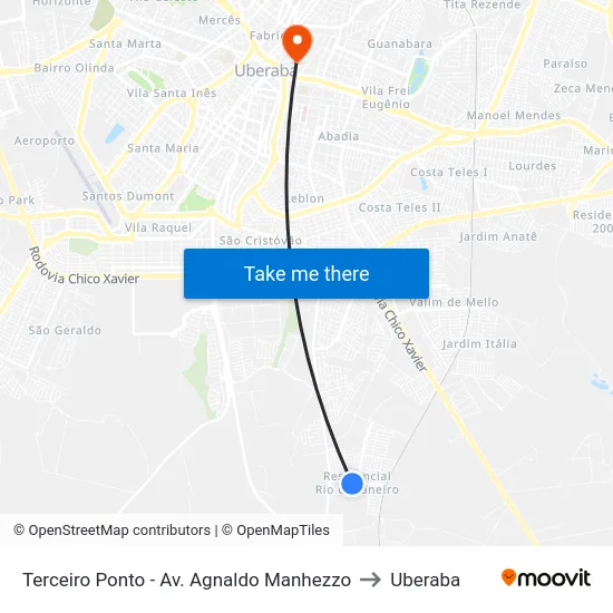 Terceiro Ponto - Av. Agnaldo Manhezzo to Uberaba map