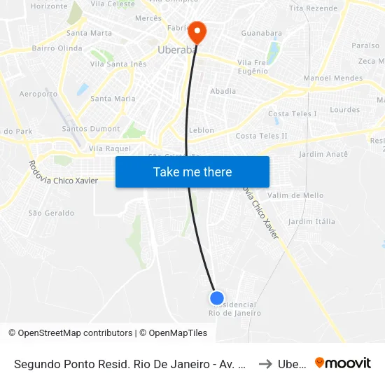 Segundo Ponto Resid. Rio De Janeiro - Av. Adail Gomes Ferreira to Uberaba map