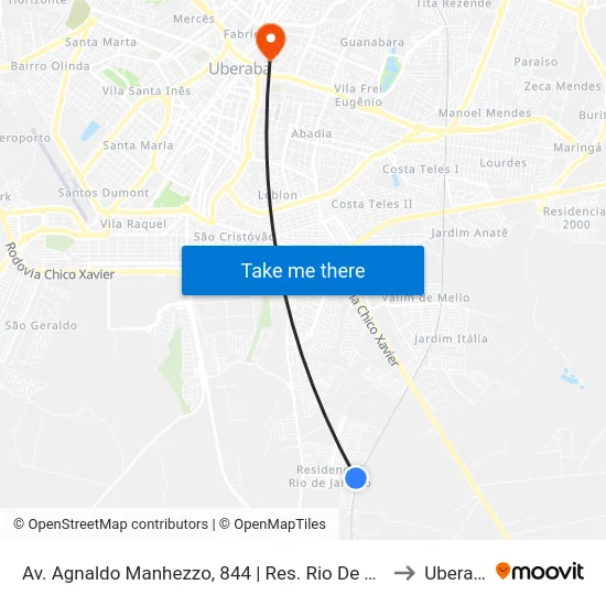 Av. Agnaldo Manhezzo, 844 | Res. Rio De Janeiro to Uberaba map