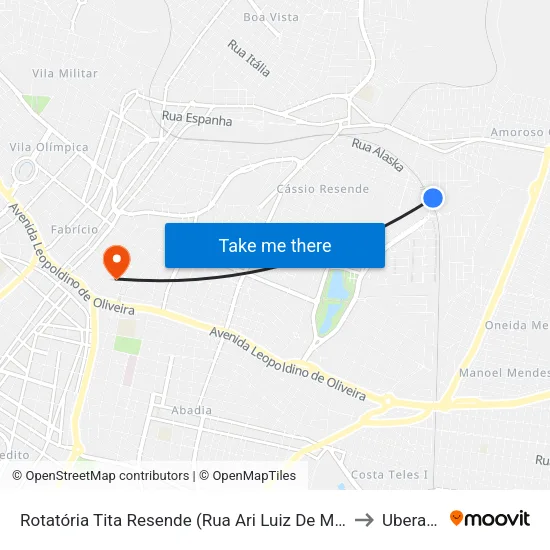 Rotatória Tita Resende (Rua Ari Luiz De Melo) to Uberaba map