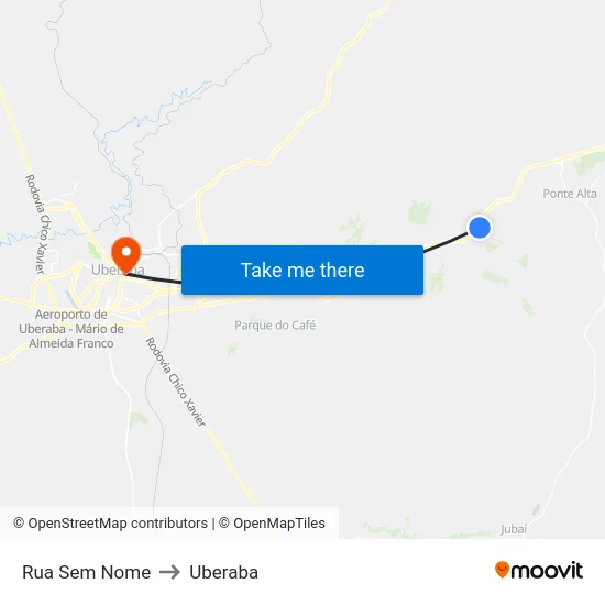 Rua Sem Nome to Uberaba map