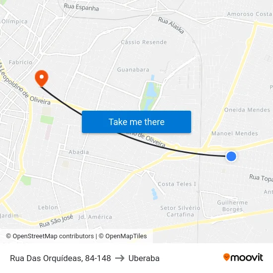 Rua Das Orquídeas, 84-148 to Uberaba map