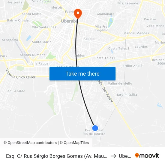 Esq. C/ Rua Sérgio Borges Gomes (Av. Maura Chesca Da Cruz) to Uberaba map