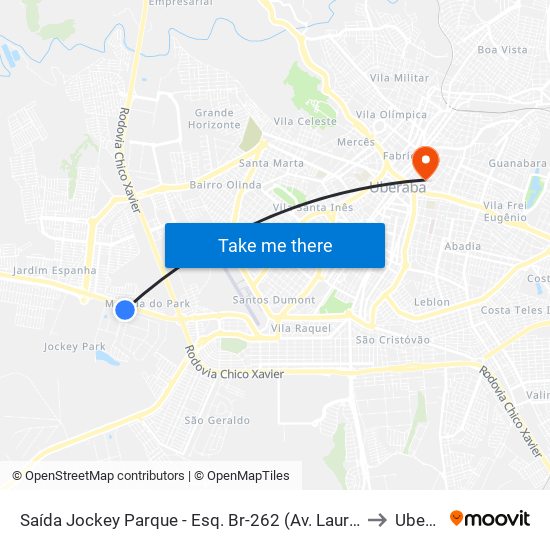 Saída Jockey Parque - Esq. Br-262 (Av. Lauro Fontoura Júnior) to Uberaba map