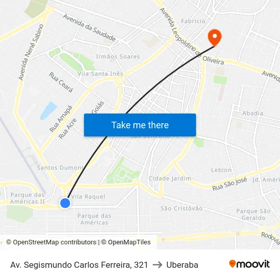 Av. Segismundo Carlos Ferreira, 321 to Uberaba map