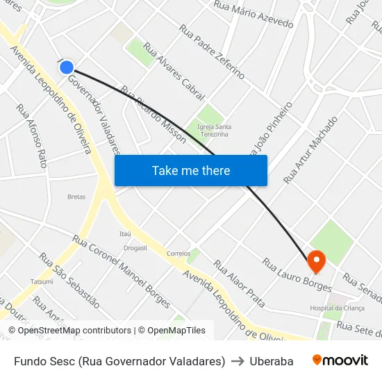 Fundo Sesc (Rua Governador Valadares) to Uberaba map