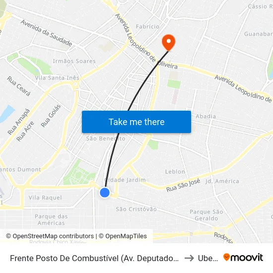 Frente Posto De Combustível (Av. Deputado José Marcus Cherem) to Uberaba map