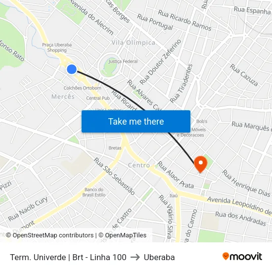 Term. Univerde | Brt - Linha 100 to Uberaba map