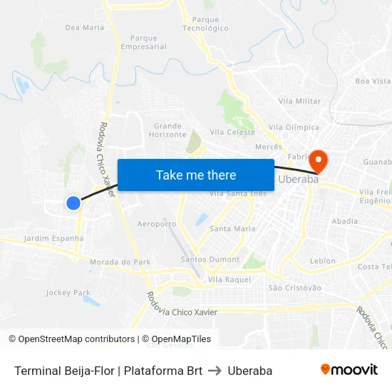 Terminal Beija-Flor | Plataforma Brt to Uberaba map