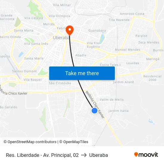 Res. Liberdade - Av. Principal, 02 to Uberaba map