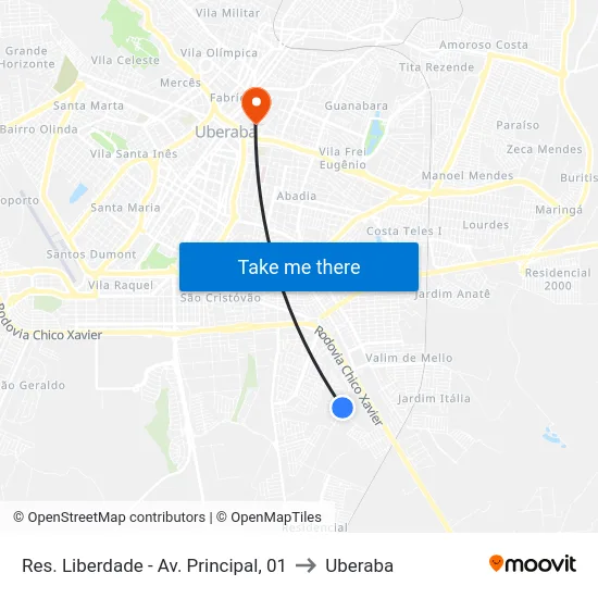 Res. Liberdade - Av. Principal, 01 to Uberaba map