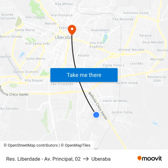 Res. Liberdade - Av. Principal, 02 to Uberaba map