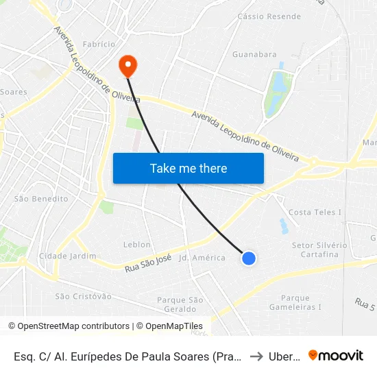 Esq. C/ Al. Eurípedes De Paula Soares (Praça Lago Azul) to Uberaba map