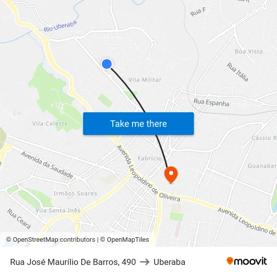 Rua José Maurílio De Barros, 490 to Uberaba map