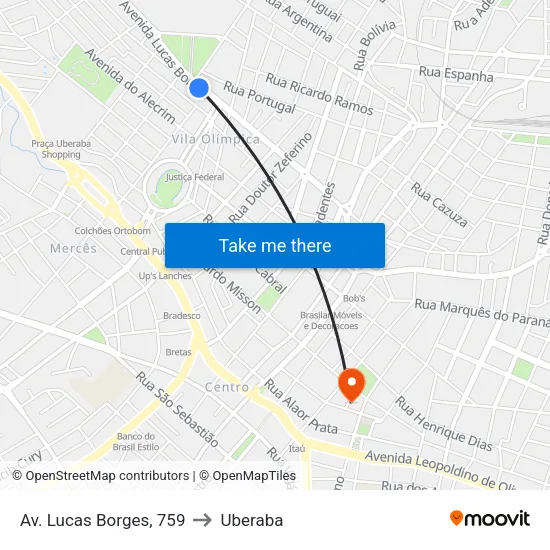 Av. Lucas Borges, 759 to Uberaba map
