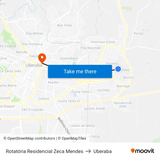 Rotatória Residencial Zeca Mendes to Uberaba map