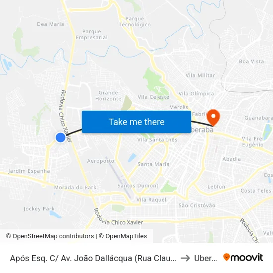 Após Esq. C/ Av. João Dallácqua (Rua Claudio Talarico) to Uberaba map