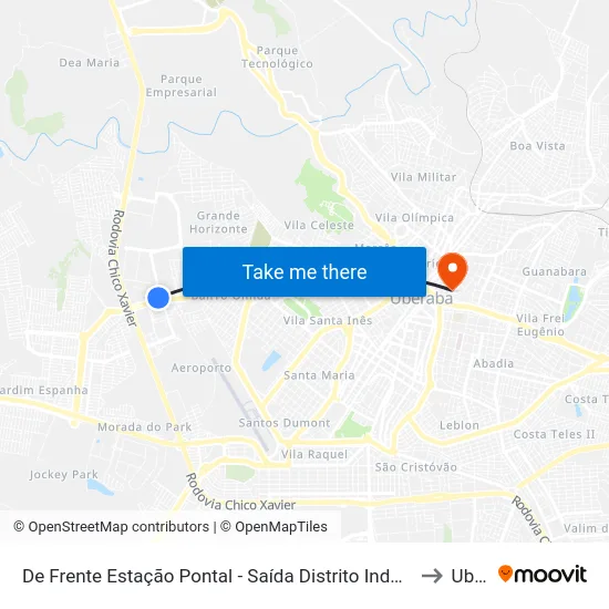 De Frente Estação Pontal - Saída Distrito Industrial 1 (Av. Dona Maria Santana Borges) to Uberaba map