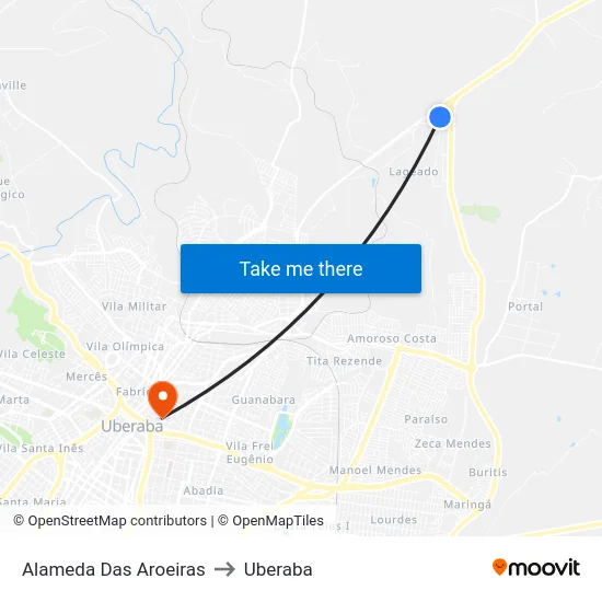 Alameda Das Aroeiras to Uberaba map