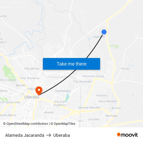 Alameda Jacarandá to Uberaba map