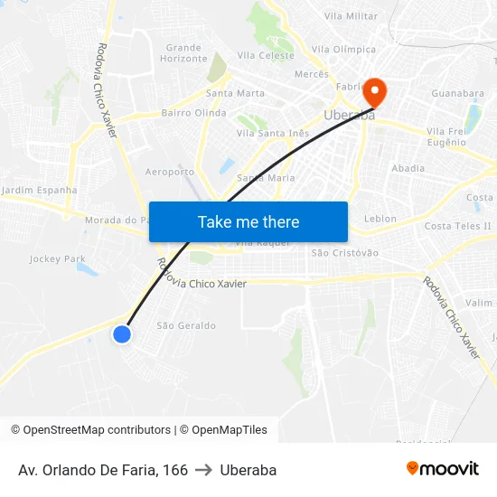 Av. Orlando De Faria, 166 to Uberaba map