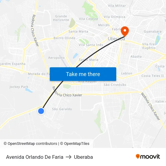 Avenida Orlando De Faria to Uberaba map