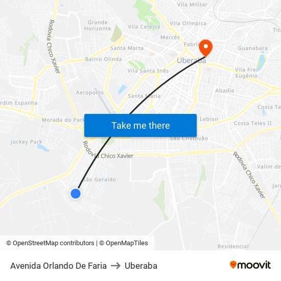 Avenida Orlando De Faria to Uberaba map