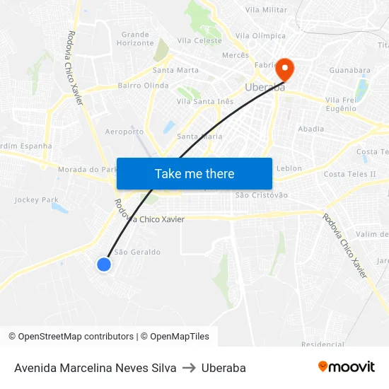Avenida Marcelina Neves Silva to Uberaba map